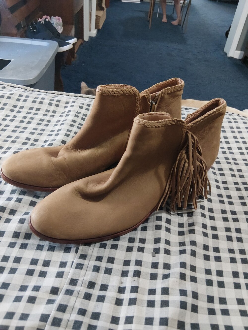 Sam Edelman Tan Fringe Ankle Booties